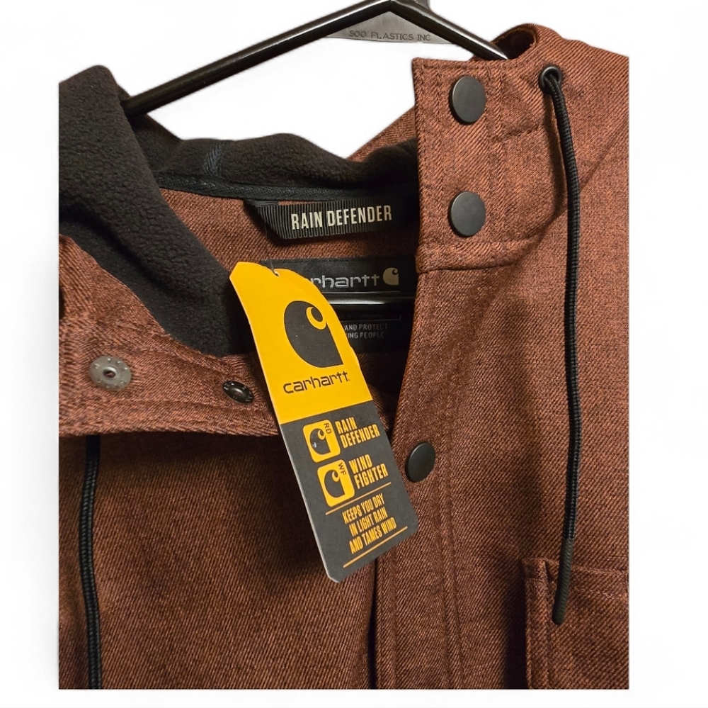 Carhartt Men's Rain Defender Relexed Fit Chestnut Shirt Jacket-fleece Lined - Picture 3 of 11